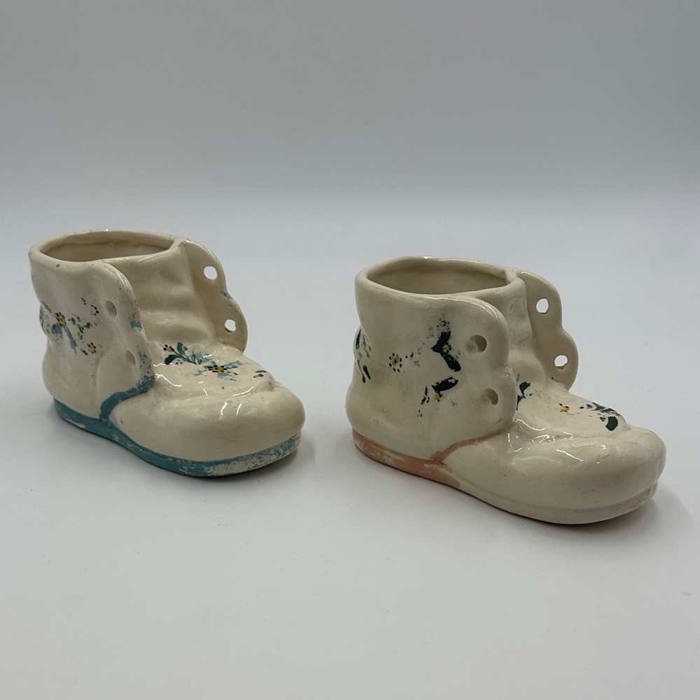 Vintage Ceramic Baby Girl and Boy Shoe Planters